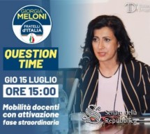 Mobilità docenti, alle 15 di oggi, la senatrice Tiziana Drago impegnata al “question time” con il ministro Patrizio Bianchi